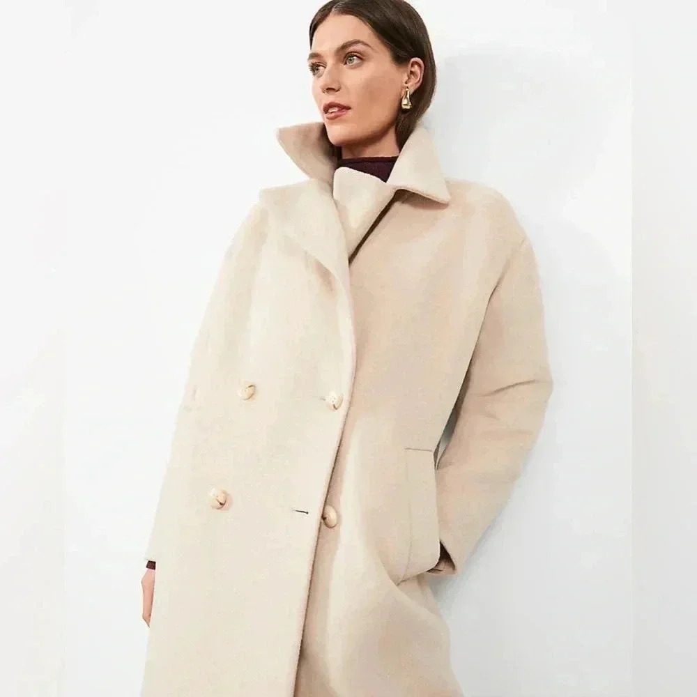 Ann Taylor Cocoon Coat Double Breasted Relaxed Oversized Small - Picture 12 of 12